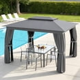 thumbnail image 3 of 12 X 9 FT Double-roof Design Canopy Shelter, Large Outdoor Gazebo with Steel Columns, Outdoor Heavy Duty Party Tent with Mosquito Nettings and Privacy Screens for Backyard, Garden, Lawn, Dark Gray, 3 of 9