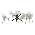 thumbnail image 1 of 7pc White Marble Wrapped Dining Table with Tempered Glass and Beige Chairs, 1 of 5