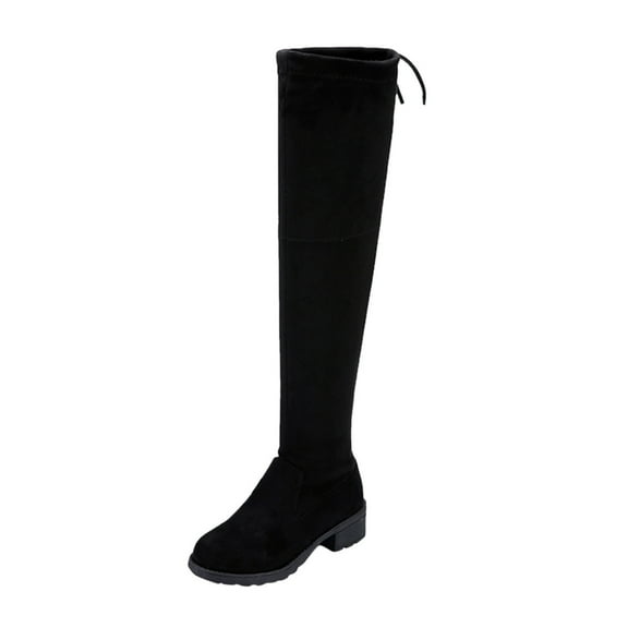 DMQUPV Women's Slip-Resistant Long Boots, Over-The-Keen Medium Black Square Round Toe, Size 8.5