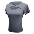 thumbnail image 3 of Delayuji Women's Cutout Tops Basic Long Sleeve Round Neck Slim Fit T Shirts Gray L Cotton Short Sleeve Shirts for Women, 3 of 4