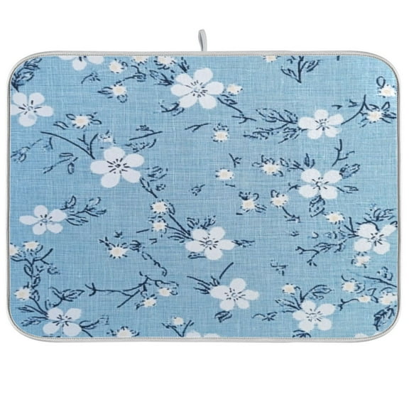 Kitchen Drying Mat 16x18In Drying Dish Mat Dish Drying Mats Kitchen Countertop Multi-Function Drain Drying Mat Kitchen Table Light Blue Cloth Pattern