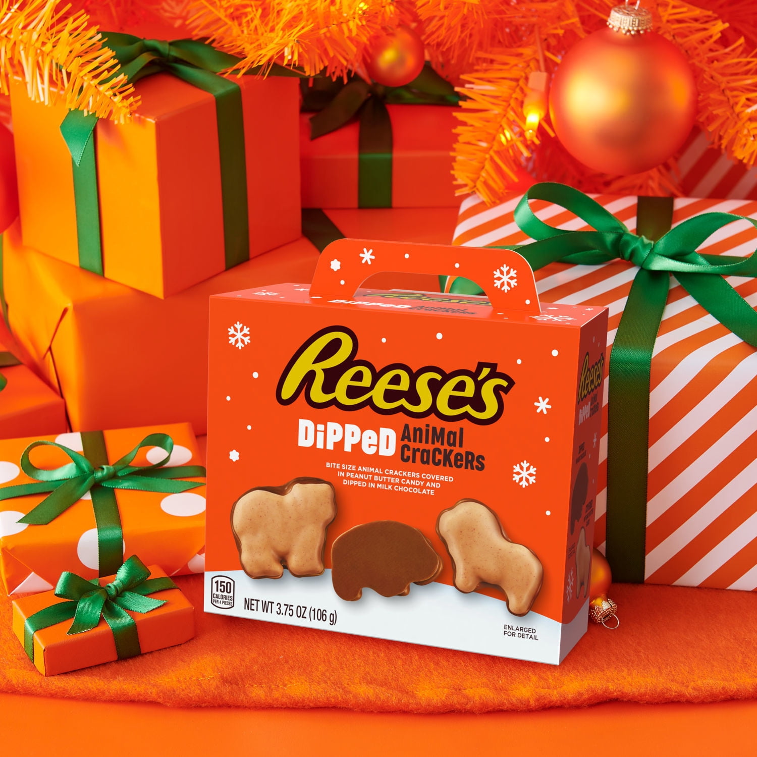 (2 pack) Reese's Milk Chocolate Peanut Butter Candy Christmas Dipped Animal Crackers, Box 3.75 oz