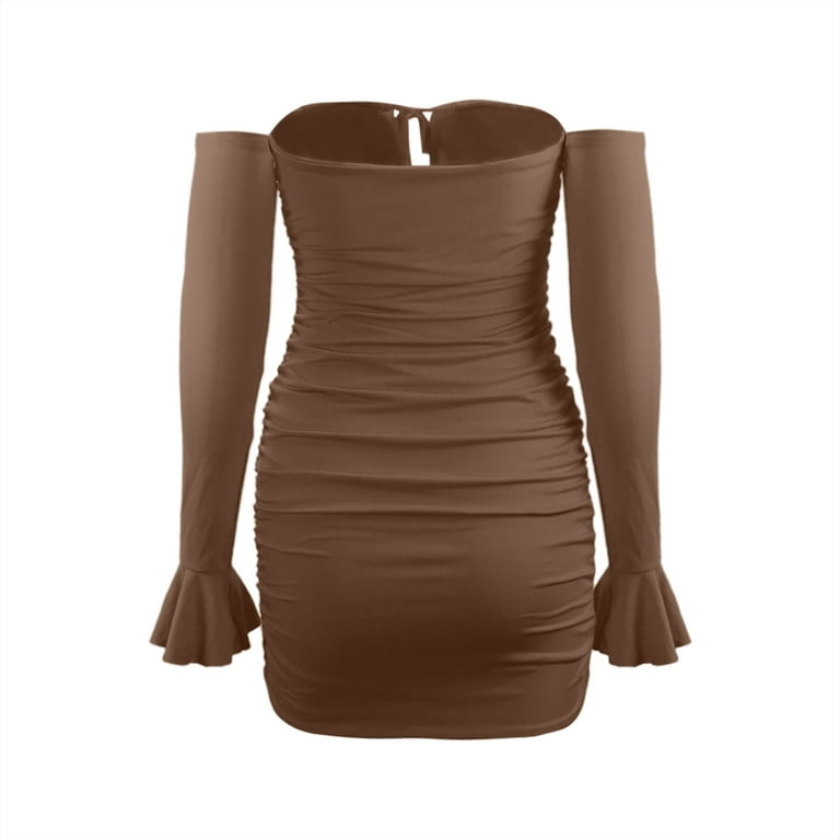 Womens Sexy Off Shoulder Ruched Bodycon Mini Dress Ruffle Long Sleeve Chest Lace-Up Dress Party Club Short Dresses - Walmart.com Womens Sexy Off Shoulder Ruched Bodycon Mini Dress Ruffle Long Sleeve Chest Lace-Up Dress Party Club Short Dresses - Walmart.com