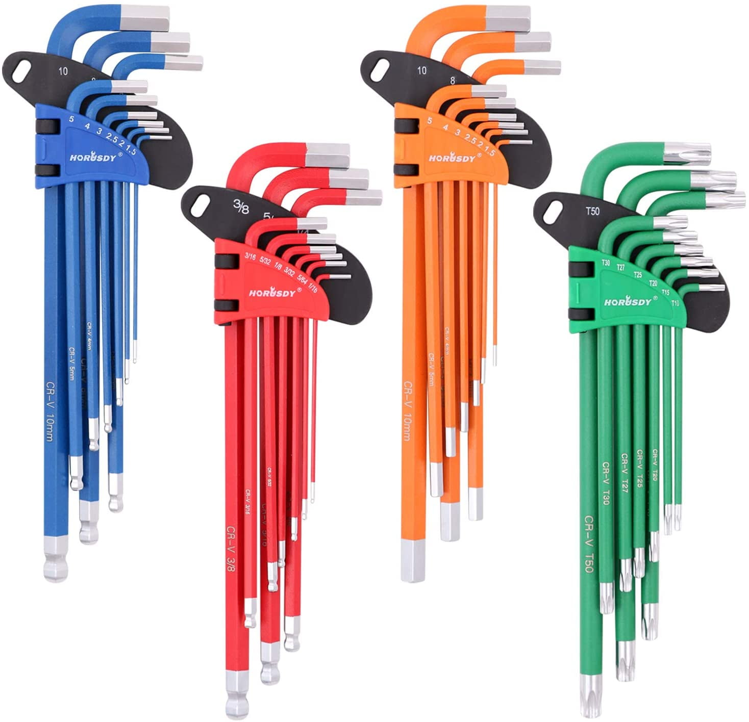 Hex Key Allen Wrench Set, SAE & Metric Star Long Arm Ball End Hex Key Set, Industrial Grade