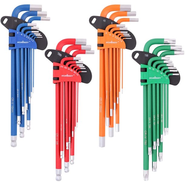 Hex Key Allen Wrench Set, SAE & Metric Star Long Arm Ball End Hex Key