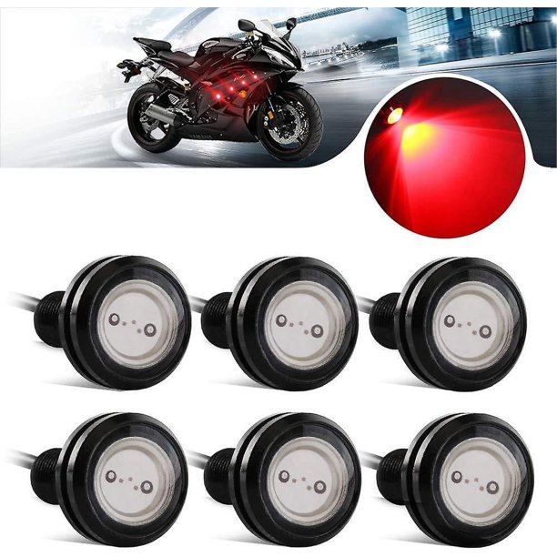 BRILLAR Luces antiniebla LED rojas de alta potencia - Juego de 6 - Diseño Hawkeye de 23 mm - Luces de circulación diurna para automóviles y motocicletas - Luces de posición de liquidación