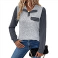 thumbnail image 2 of Blusa Holgada de Retazos con Cuello de Solapa y Botones de Larga con Bloques de Color para Mujer, Estilo Urbano Y2K Gris M, 2 of 9