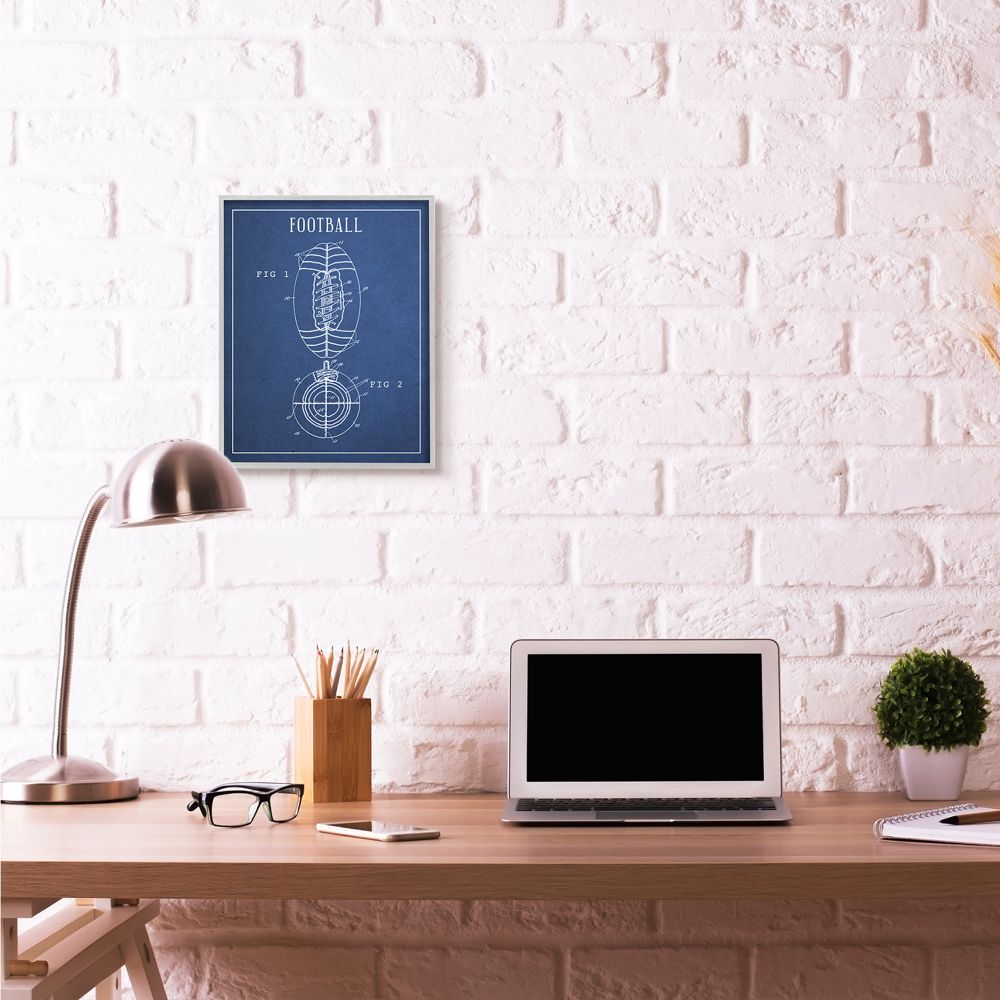 Football Blueprint Vintage Sports Design Gray Farmhouse Rustic Oversized Framed Giclee Texturized Art by Daphne Polselli