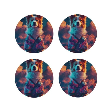 

Fuzoiu Starry Sky White Cloud Puppy Print Leather Coasters Set Drink Coasters Set of 4 for Tabletop Protection Durable PVC Coasters Home Décor and Housewarming Gift-Round Shape