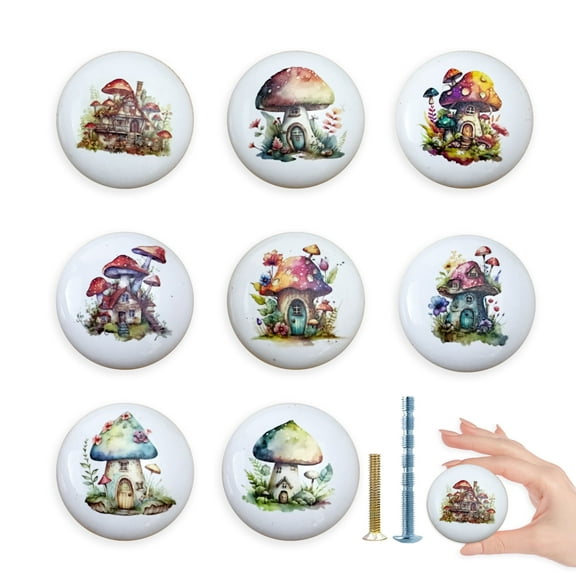 Jamjam  Mushroom Plant Ceramic Cabinet Knob 8Pack Nursery Vintage Unique Dresser Drawer Handles Furniture Hardware Pulls and Knobs 1.5 X 1.5 Inches