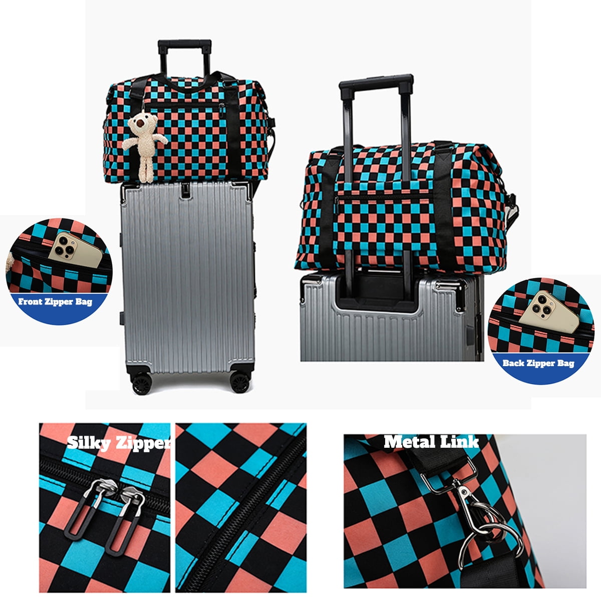 Colorful Checkered Luggage Bag Plaid Gym Sport Bags For Travel Duffel Tote Overnight Weekend Purse