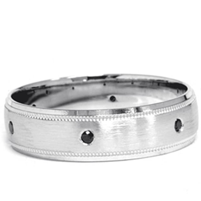 Alliance de Mariage pour Homme en Or Blanc 14 K avec Diamant Noir 1/5 Ct