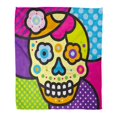 thumbnail image 1 of ASHLEIGH Flannel Throw Blanket Blue Gallery Scull Mexico Pop Modern Green Face Pattern Soft for Bed Sofa and Couch 58x80 Inches, 1 of 1
