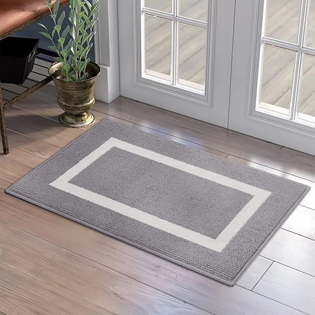 Polyester Porch Entrance Mat Gray Polyester Indoor Outdoor Entry Door Mat All Weather Fade Resistant Easy Clean Porch Mat(1-Piece) Rkxzt