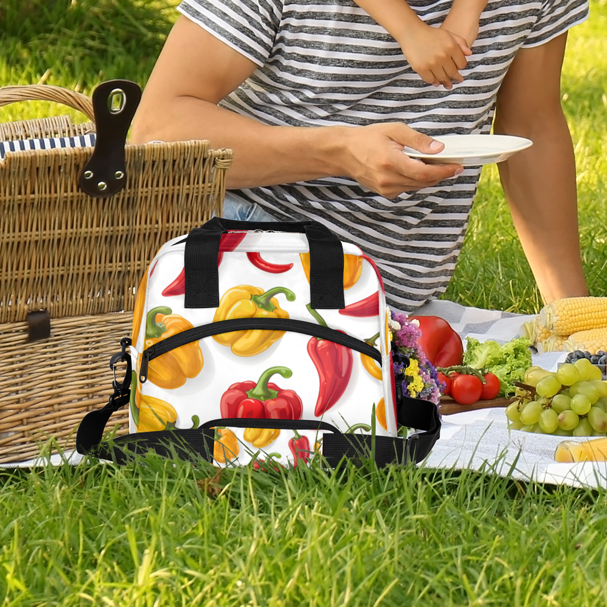 Herdesigns Chili Peppers Insulated Lunch Bag for Women Men Adults Large Reusable Lunch Box Colorful Leakproof Cooler Tote Bags with Adjustable Shoulder Strap