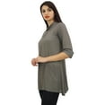 thumbnail image 6 of Phagun Women's Gray Cotton Modal 3/4 Sleeve Button Down Blouse Shirt Top - 10, 6 of 8