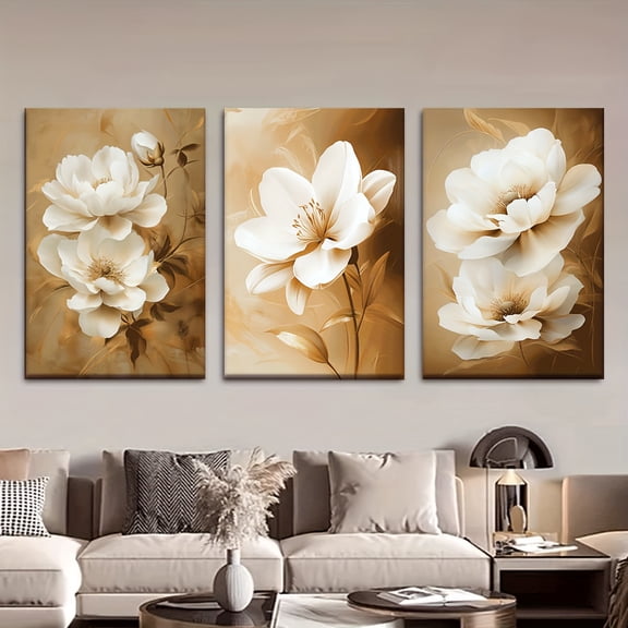 3pcs/set,Canvas Painting - Unframed,Blooming white Flowers,Posters and Prints,Living Room,Library,Office,Cafe,Bar,Abstract Art