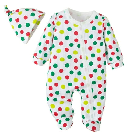 

Newborn Infant Baby Unisex Long Sleeve Button Down Footed Jumpsuit Tops and Hat Clothes