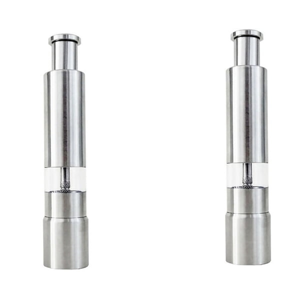 2X Molinillo de Sal Y Pimienta Botón Pulsador Plateado de Acero Inoxidable para Cocinar Molinillo de Pimienta Portátil