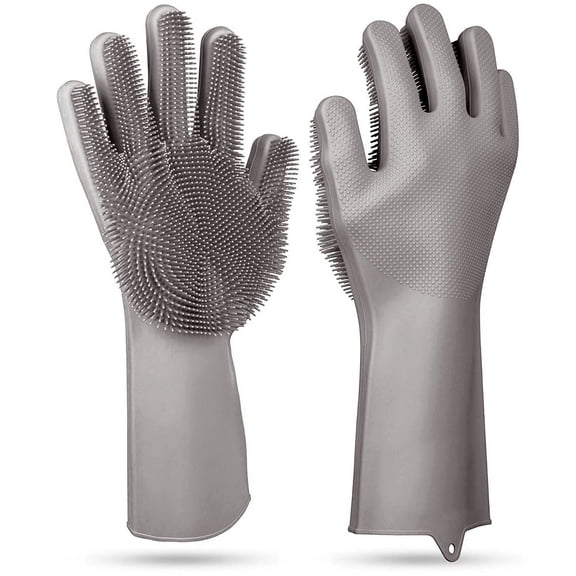 1 Pair Magic Silicone Dishwashing Gloves Heat Resistant Reusable Cleaning Gloves Pet Scrubber Sponge Gloves Large