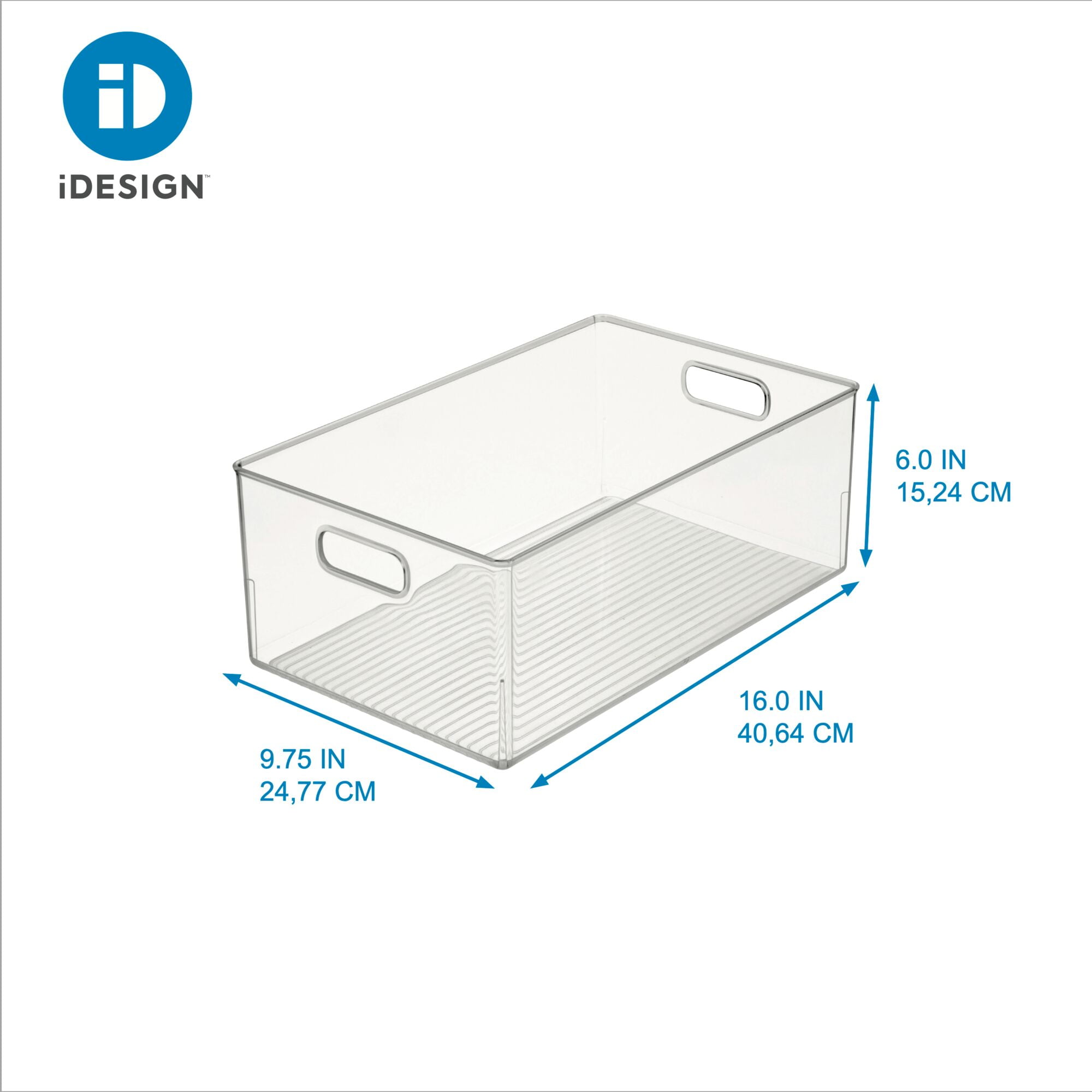 iDesign Plastic Cabinet Organizing Bin with Handles, Large, Clear