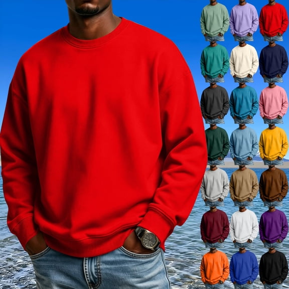 GrmtClth Men's Crewneck Sweatshirt Long Sleeve Fall Pullover Tops Loose Fit Athletic Comfy Basic Shirts Lightweigt All Season 3XL