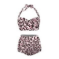 thumbnail image 3 of Renewold Casual Women Tankini Swimsuits 2 Piece Sexy Bikinis Set Quick Dry Cheeky Tankinis for Beach Swimming Surfing Pink Leopard Print Halter Tie Back Swimwear Size XL, 3 of 6