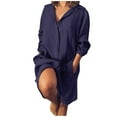 thumbnail image 2 of Babysbule Clearance Dresses For Women Ladies Solid Loose Double Pocket Long Sleeve Cotton And Linen Cardigan Dress, 2 of 8