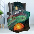 thumbnail image 4 of Happy Camper Soft Flannel Fleece Throw Blanket, Aurora Borealis Night Sky and Tent Bonfire Typography Nature Themed Print, Cozy Plush for Indoor and Outdoor Use, 50" x 60", Multicolor, by Ambesonne, 4 of 5