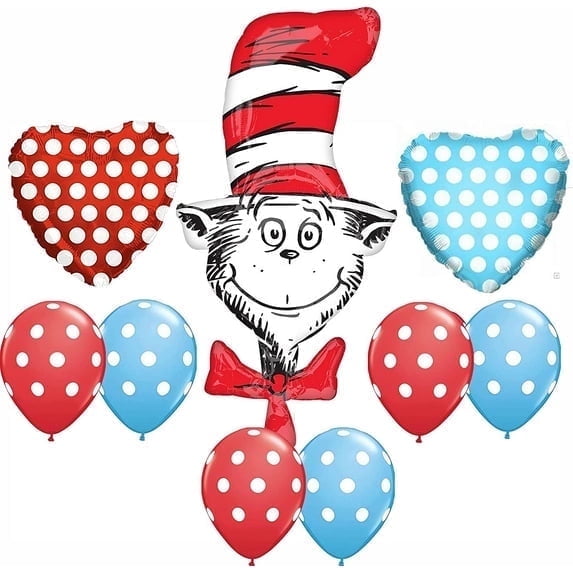 9 pc. The Cat Wearing Hat Happy Birthday Balloons Decoration Supplies Party Baby Shower