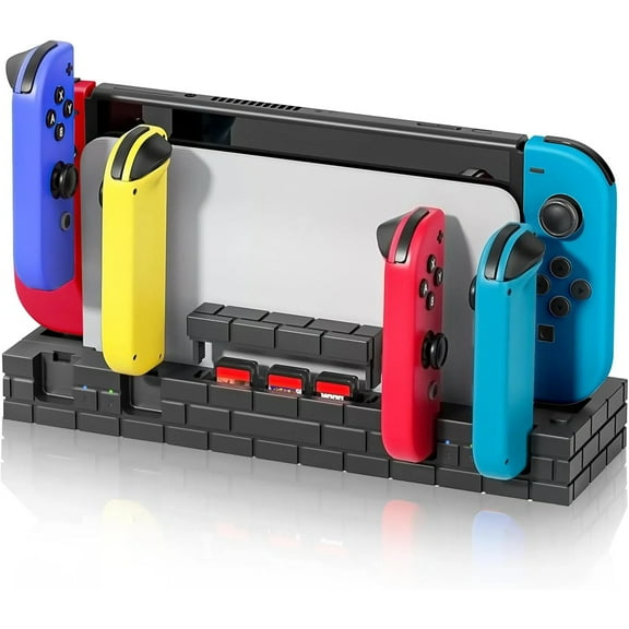 Charging Dock Compatible with Nintendo Switch & OLED Model, Controller Charger Station with 8 Game Storage Slots-Black