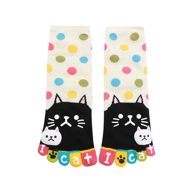 INSPIRE CHIC Calcetines de Tobillo de Puntos Coloridos de Gato Lindos para Mujeres Zapato Blanco 4-6 de Mujeres/Zapato de Jóvenes 3.5-5