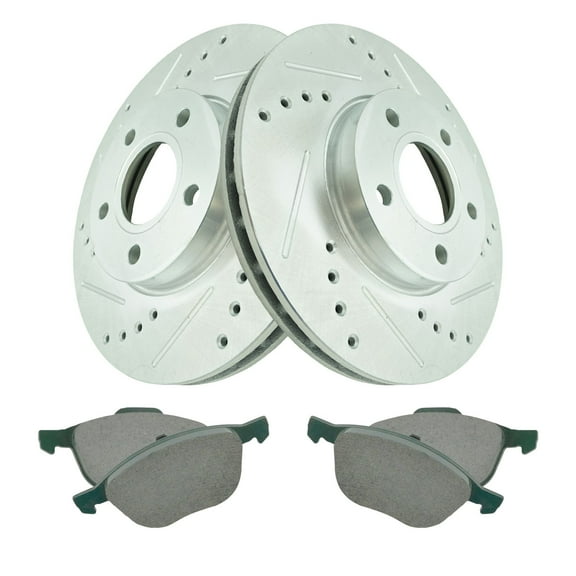 TRQ Front Performance Brake Pad & Rotor Kit Brake Pads Brake Rotors Set Ceramic Premium G-Coated Fits Select 2013-2018 Ford C-Max 2012-2018 Focus 2012-2013 Volvo C30