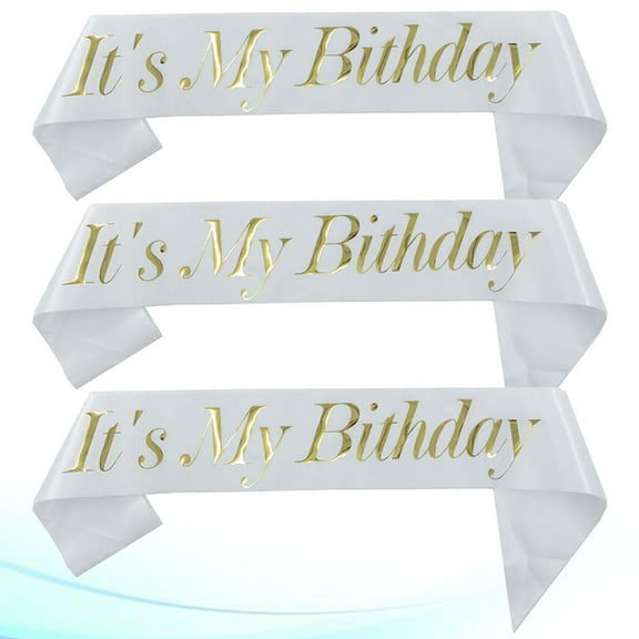 Raindrops Velvet Birthday Sash White Satin 3pcs