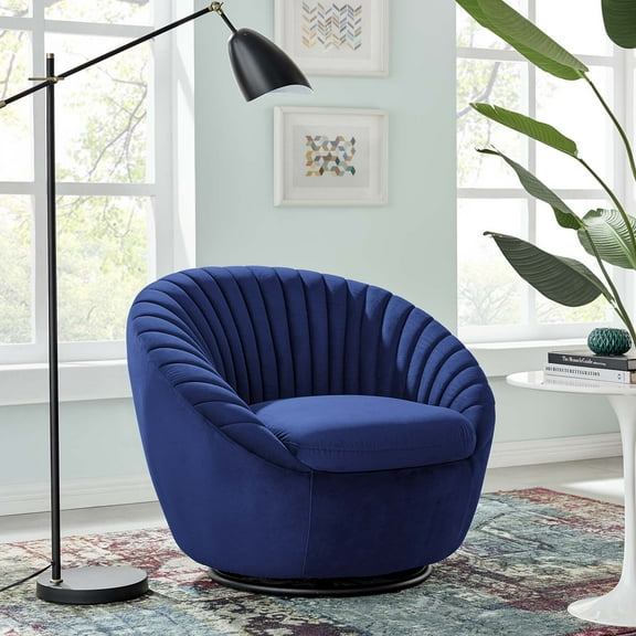Modway Whirr Tufted Performance Velvet Swivel Chair in Black Navy