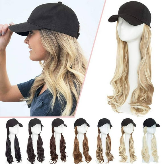 SEGO Baseball Cap Wigs Synthetic Long Curly Wavy Wig Hat Hair Extensions Attached Hairpieces For Women Adjustable Black Caps Blonde Hair
