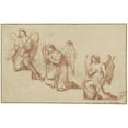 thumbnail image 2 of Marcantonio Franceschini 18x13 Black Ornate Wood Framed Double Matted Museum Art Print Titled - Three Studies of Kneeling Angels Torches (1690 - 1699), 2 of 5