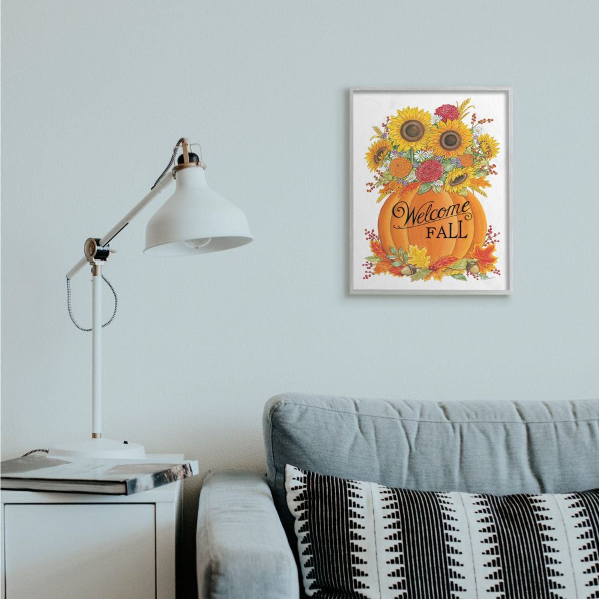 Stupell Industries Welcome Fall Phrase Autumn Pumpkin Sunflower Florals Design by Deb Strain
