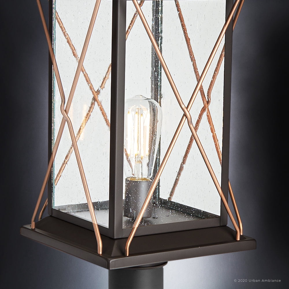 Luxury Colonial Outdoor Post Light, 20''H x 9''W, with Tudor Style Elements, French Country Design, Olde Bronze Finish and Shatterproof Glass, UHP1230
