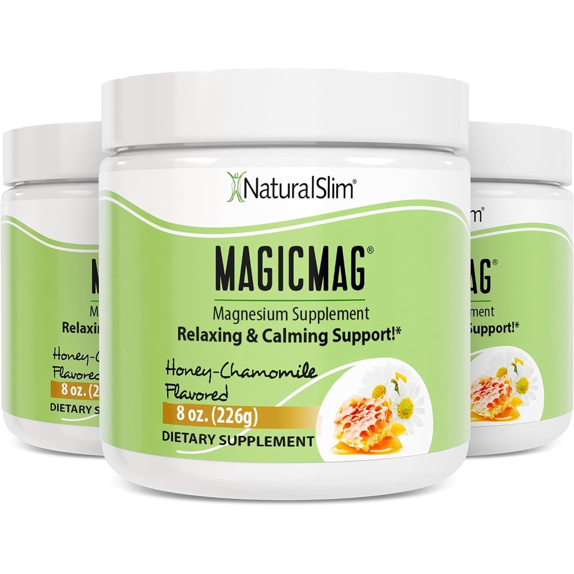 NaturalSlim Magicmag Pure Magnesium Citrate Powder Stress, Constipation, Muscle, Heart Health, and Sleep Support | Honey Chamomile Flavored Magnesium Supplement - 8oz Drink Mix (3 Pack)