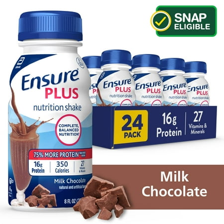 Ensure Plus Nutritional Drink with 16 Grams of High-Quality Protein, Meal Replacement Shakes, Chocolate, 8 fl oz, 24 count