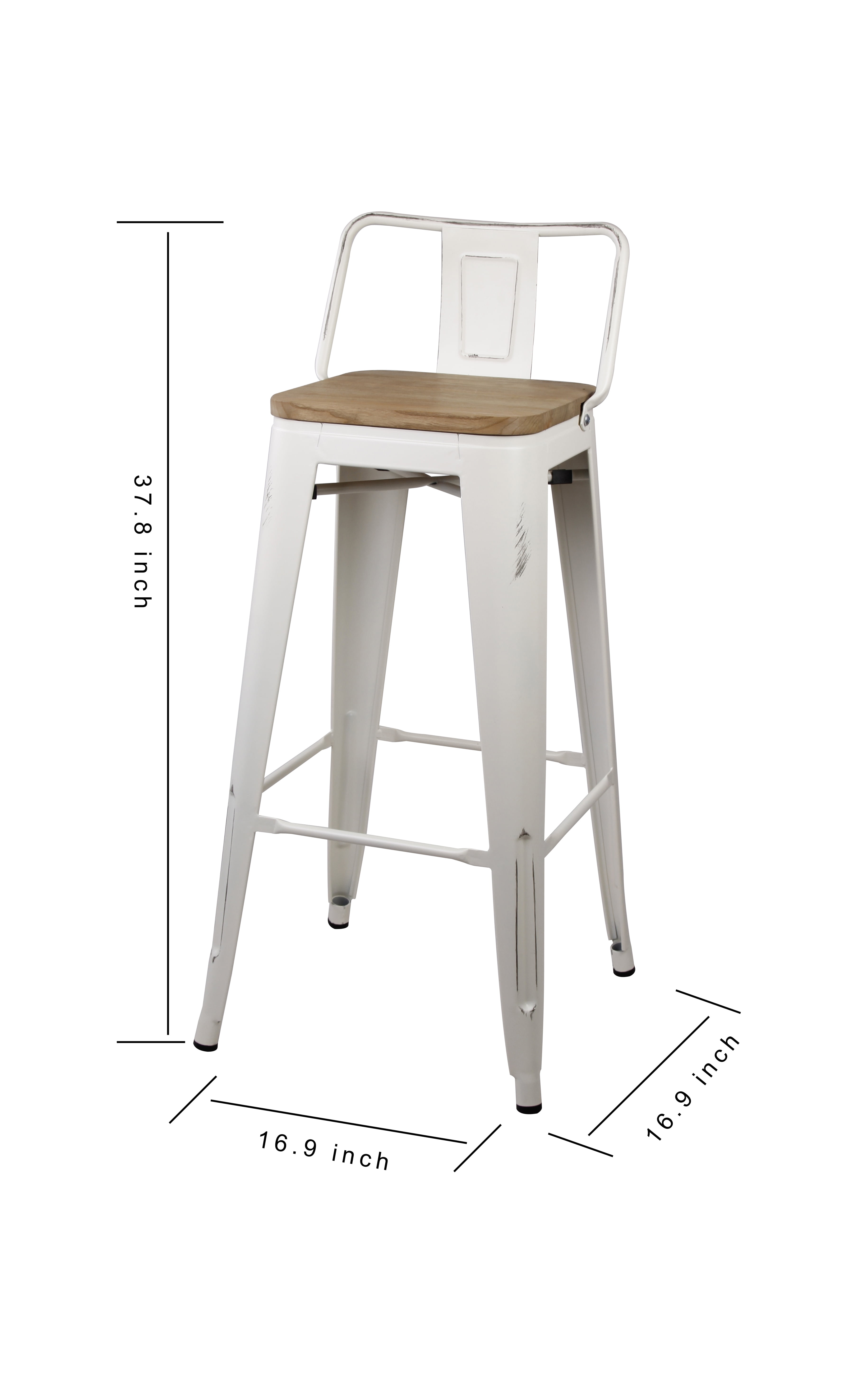 Gia Design Group 30 Inch Low Back Metal Stool Chair With Wood Seat Antique White Walmart Com Walmart Com