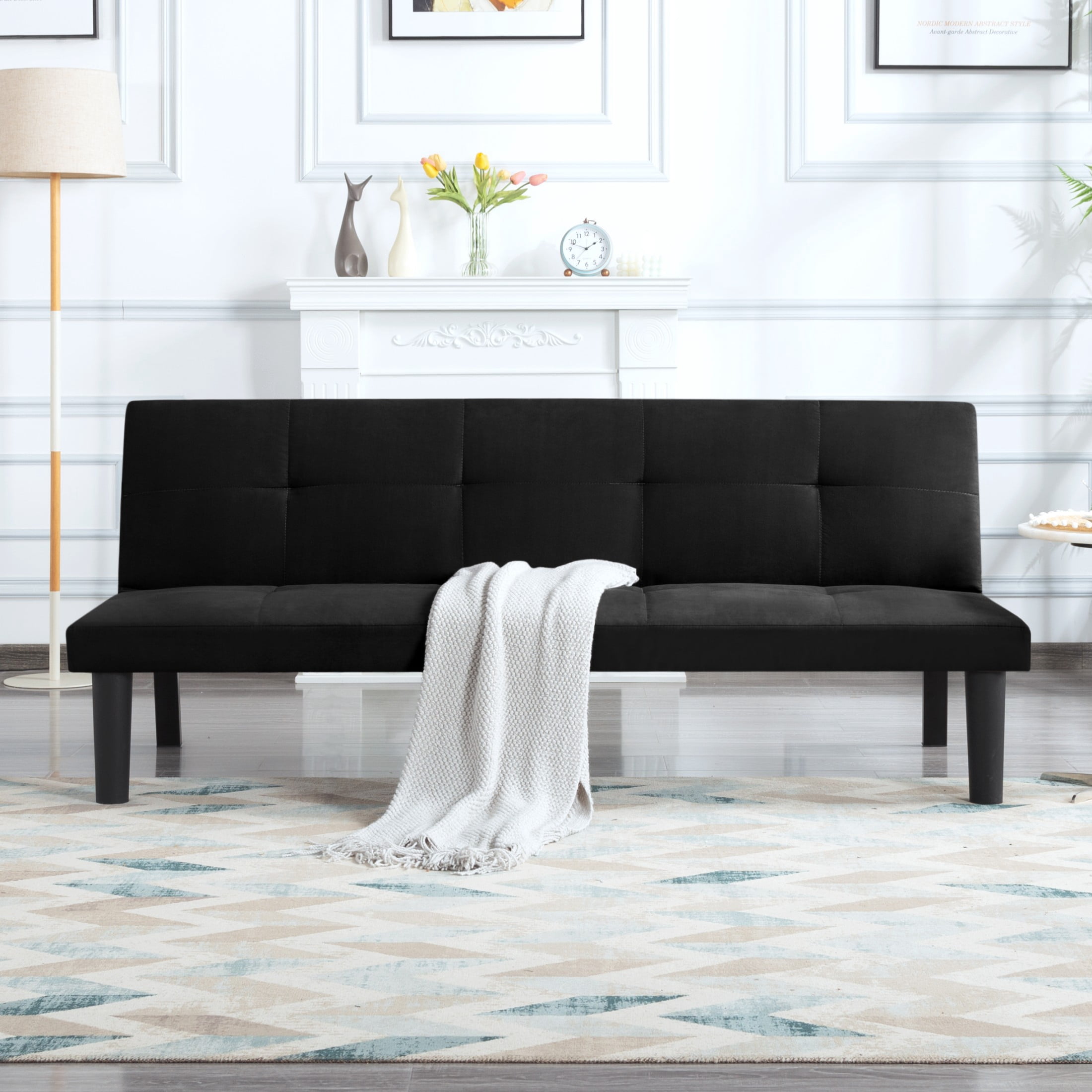Gewnee 68.9" Modern Futon Sofa Bed,Convertible Sleeper Couch with Adjustable Backrest for Living Room,Office,Apartment.(Black)