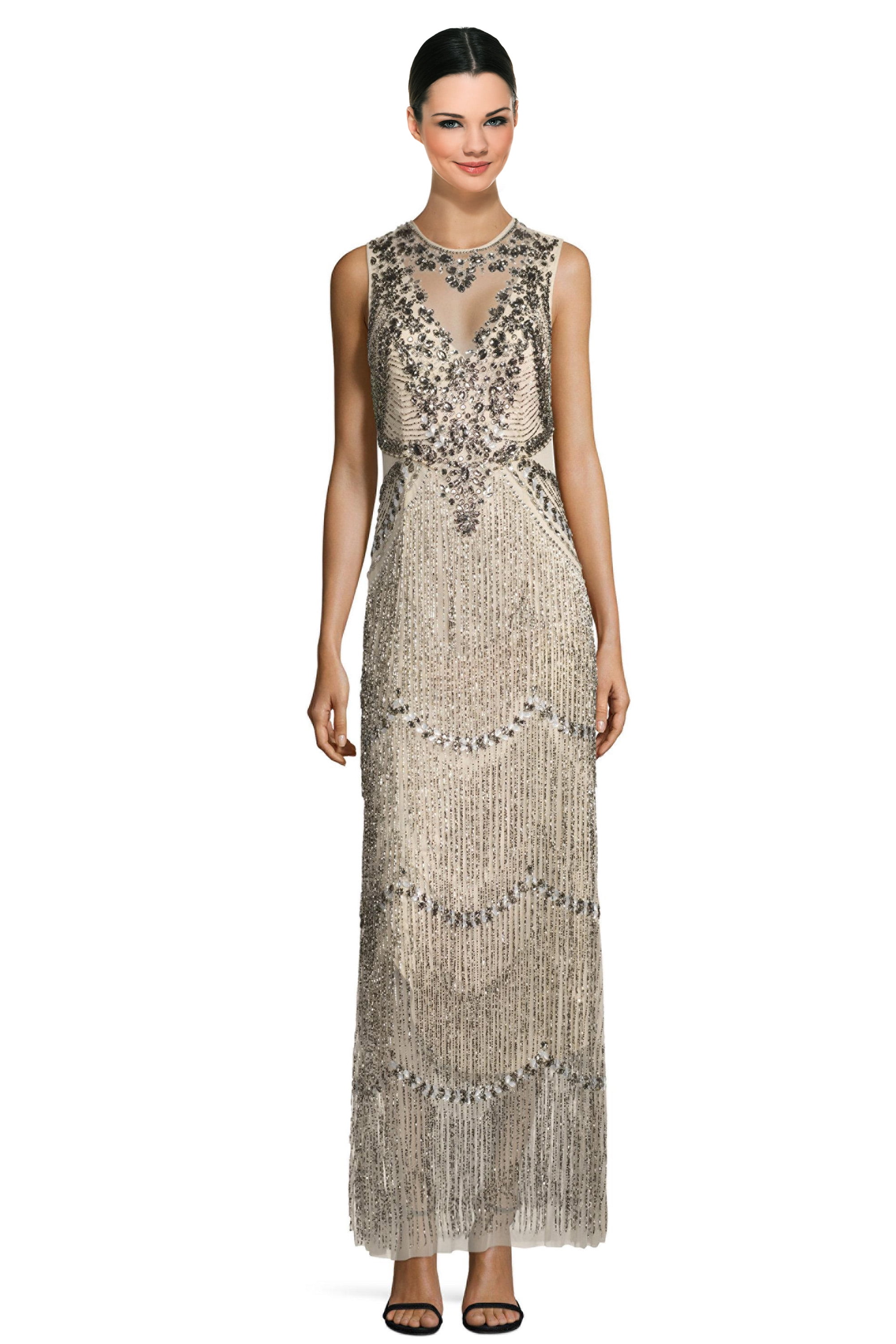 Aidan Mattox Sleeveless Beaded Fringe Evening Gown Dress - Walmart.com