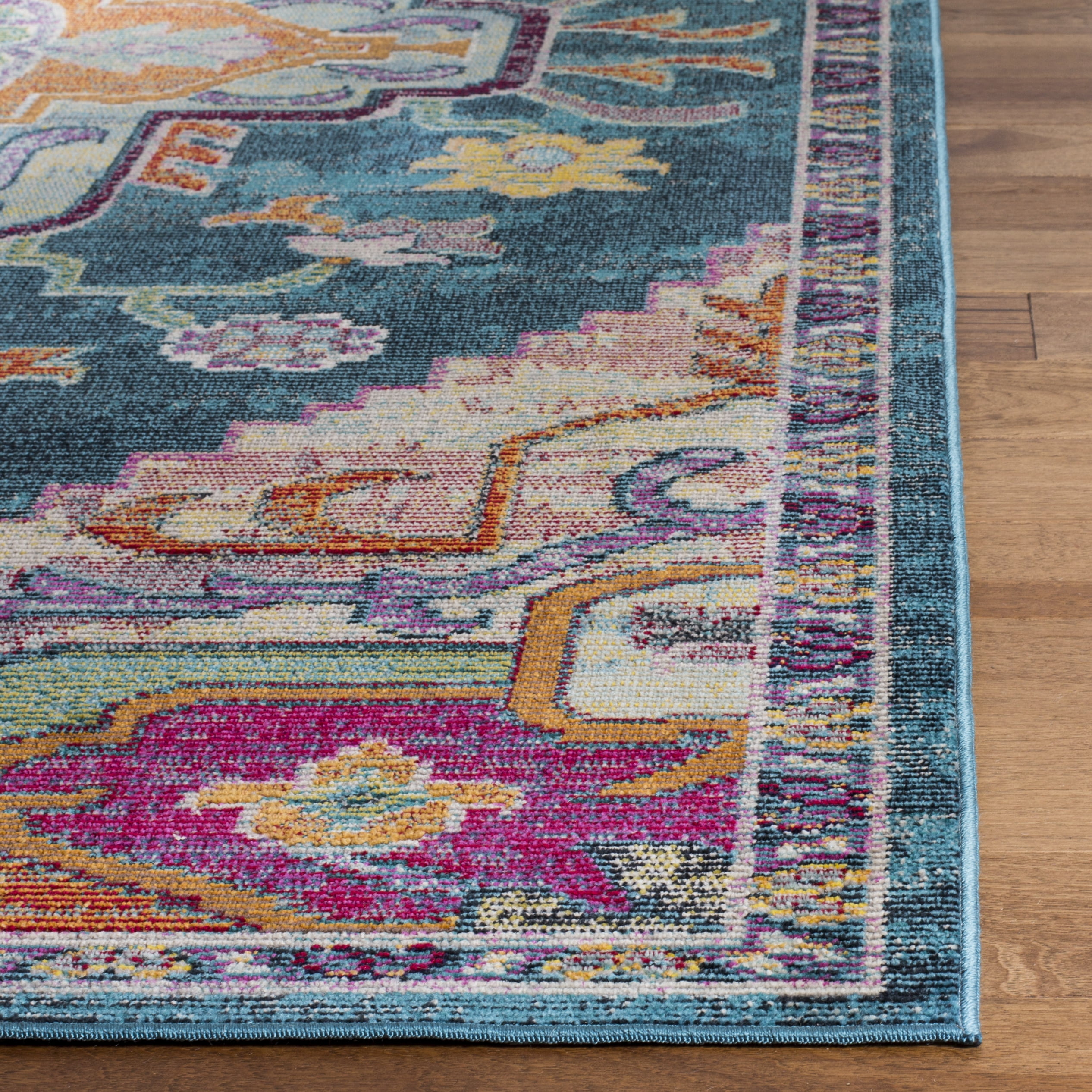 SAFAVIEH Crystal Debra Southwestern Area Rug, Teal/Rose, 9' x 9' Square