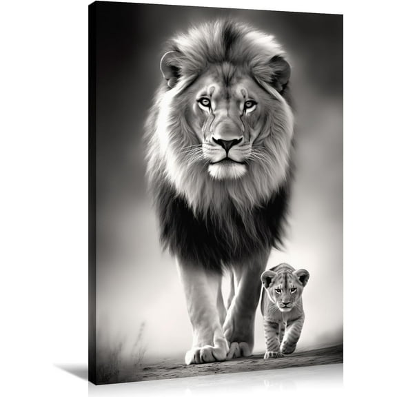 Aaheei Canvas Wall Art Lion Decor Black and White Picture Lion and Cub Prints Wild Animal Poster Modern Artwork for Living Room Bedroom Bathroom Office Home Decor (Artwork-1)