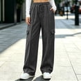 thumbnail image 2 of Cargo Sweatpants for Women Waisted Drawstring Waist Wide Leg Joggers Fall Fashion Casual Loose Pants with Pockets, 2 of 10