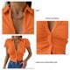thumbnail image 5 of Top de moda con botones de solapa de diseño delgado y ajustado de manga corta para mujer para ir de compras en la oficina, citas, naranja S, 5 of 5