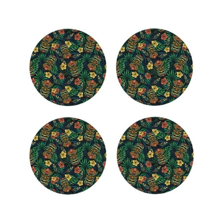 

Fuzoiu Hawaiian Tribal Mask Print Leather Coasters Set Drink Coasters Set of 4 for Tabletop Protection Durable PVC Coasters Home Décor and Housewarming Gift-Round Shape