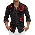 thumbnail image 2 of HOWPAY Mens Dress Shirts Valentines Rose Flower Print Button down Long Sleeve Regular Fit Shirts Stretch Holiday Party Fall Clothes Black L, 2 of 5